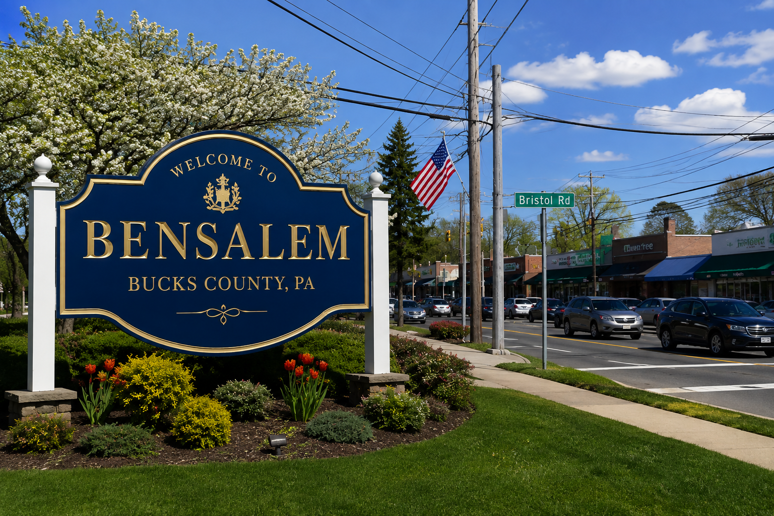 Furniture assembly service in Bensalem PA near the Bensalem welcome sign in Bucks County