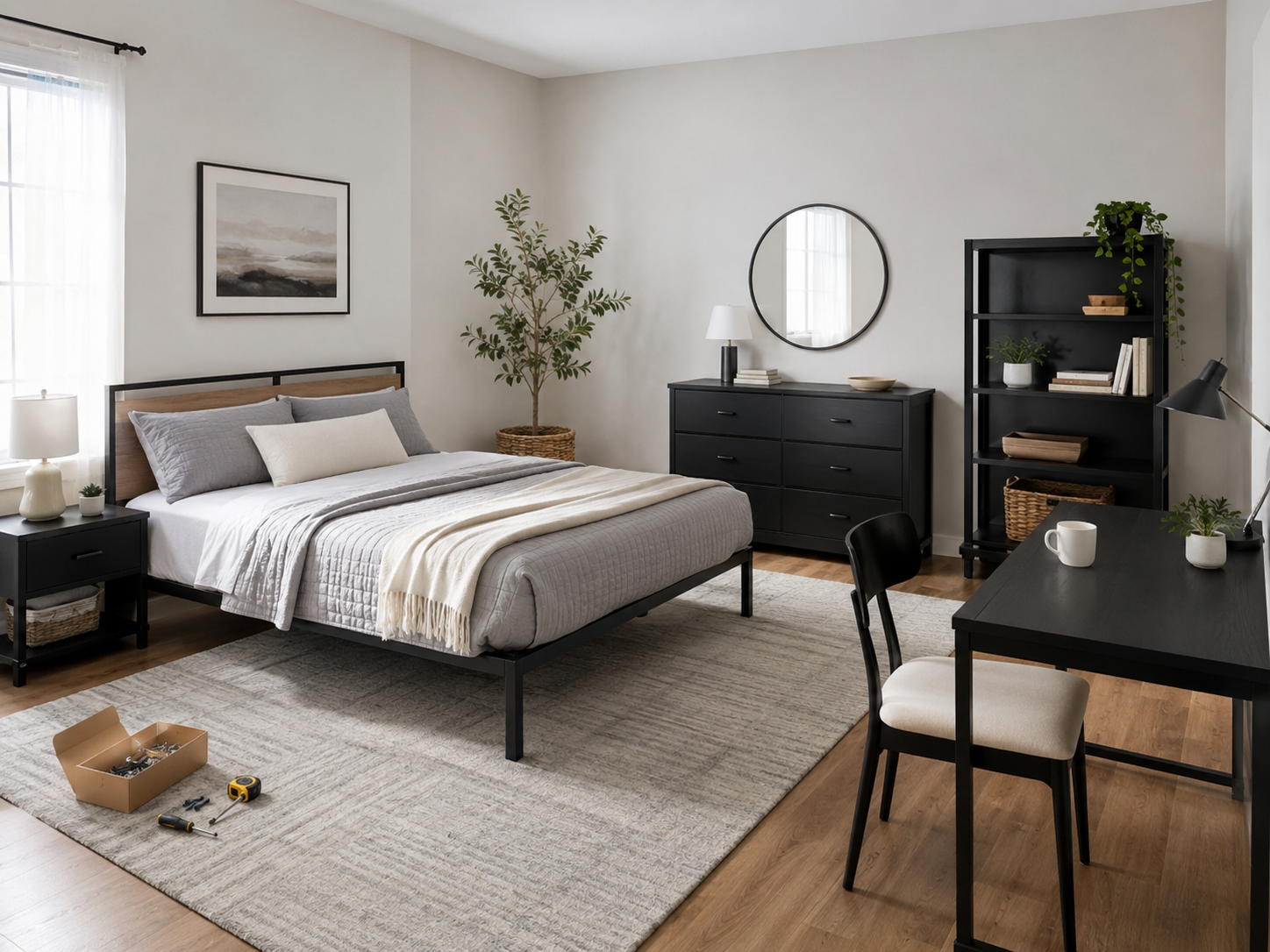 Furniture assembly services in Philadelphia with flat-pack furniture being assembled inside a home