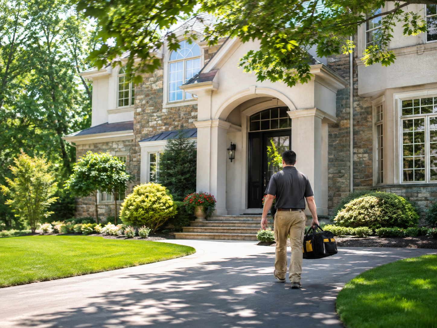 Furniture assembler arriving at a home in Southampton PA with a tool bag