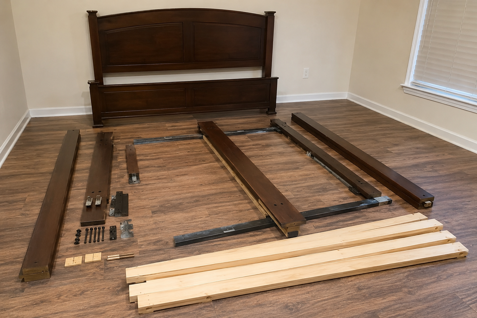 Furniture disassembly in Philadelphia with bed frame being taken apart