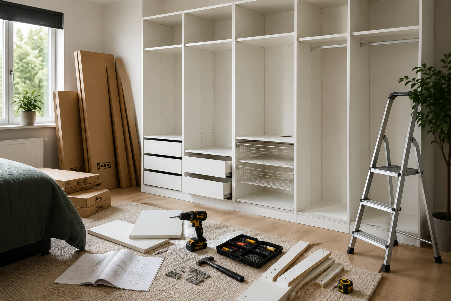 IKEA PAX wardrobe assembly in Philadelphia with wardrobe frames and interior storage components