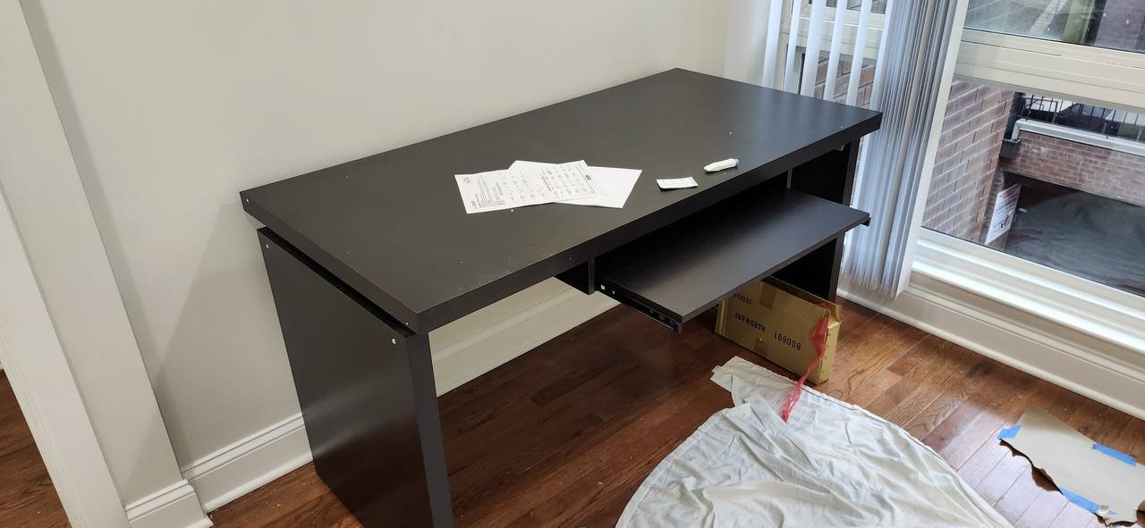 Assembled computer desk with an extended keyboard tray in Center City Philadelphia