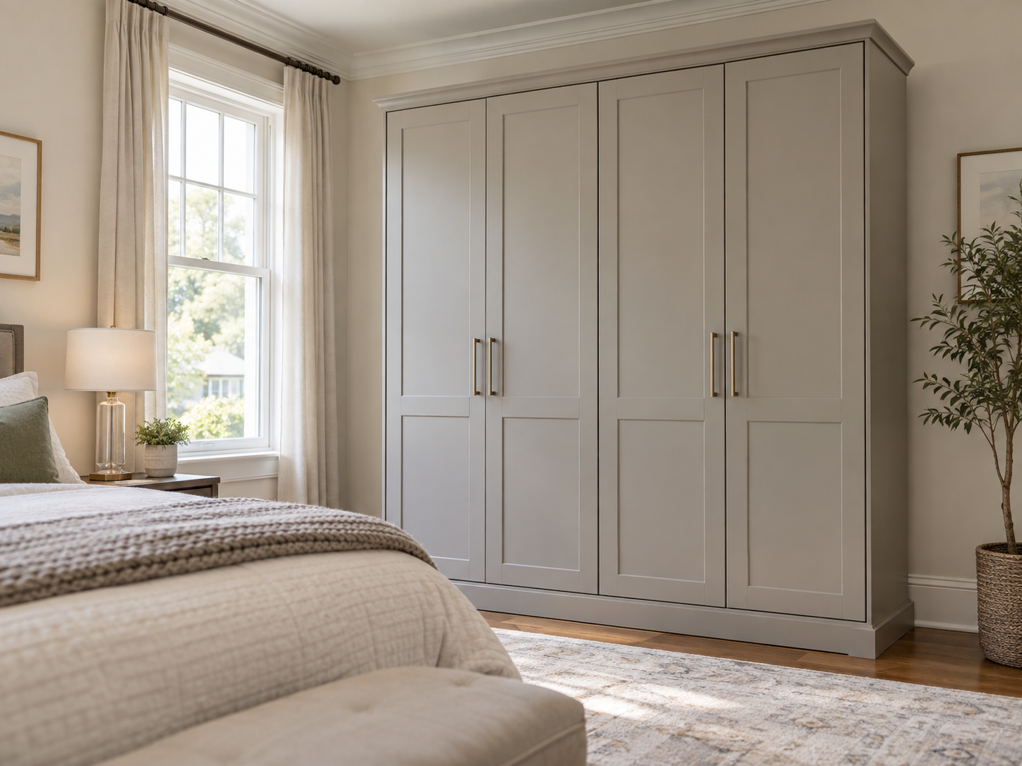 Large assembled wardrobe in a bright bedroom in Philadelphia